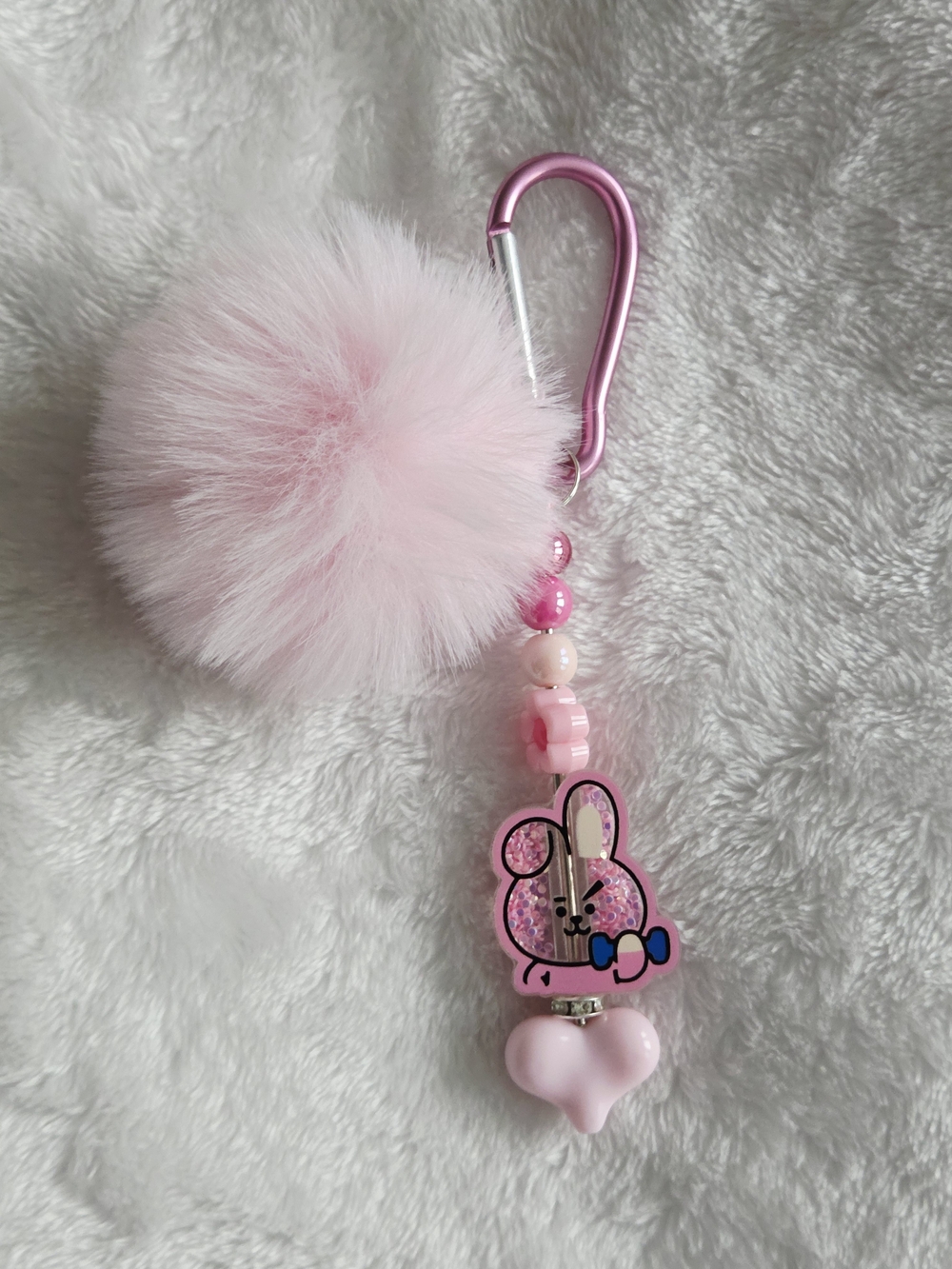 BT21 BTS Pink Pom Pom Cooky Bunny Keychain Charm
